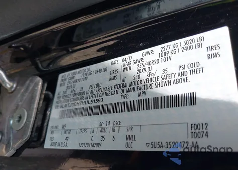 2017 Lincoln Mkc Reserve z USA, uszkodzony, nr VIN 5LMTJ3DH7HUL51593